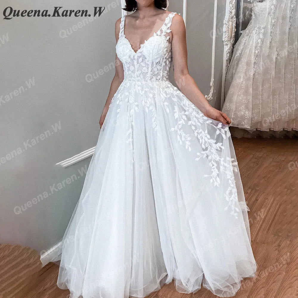 Elegant Boho Wedding Dress sweetheart lace applique bride dress robe de mariee A line Wedding Bridal Gown AL-QK95