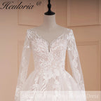 HEULORIA Elegant Lace Wedding Dress PLus size V neck long sleeve Vestidos de novia Bridal Dress AL-562
