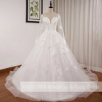 HEULORIA A line Scoop Illusion long sleeve Cathedral Train Tulle Lace Wedding Dress With Sequins AL-674