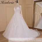 HEULORIA A line Scoop Illusion long sleeve Cathedral Train Tulle Lace Wedding Dress With Sequins AL-674