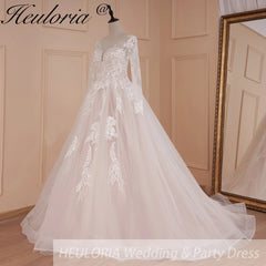 HEULORIA Elegant Lace Wedding Dress PLus size V neck long sleeve Vestidos de novia Bridal Dress AL-562