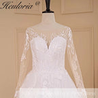 HEULORIA A line Scoop Illusion long sleeve Cathedral Train Tulle Lace Wedding Dress With Sequins AL-674
