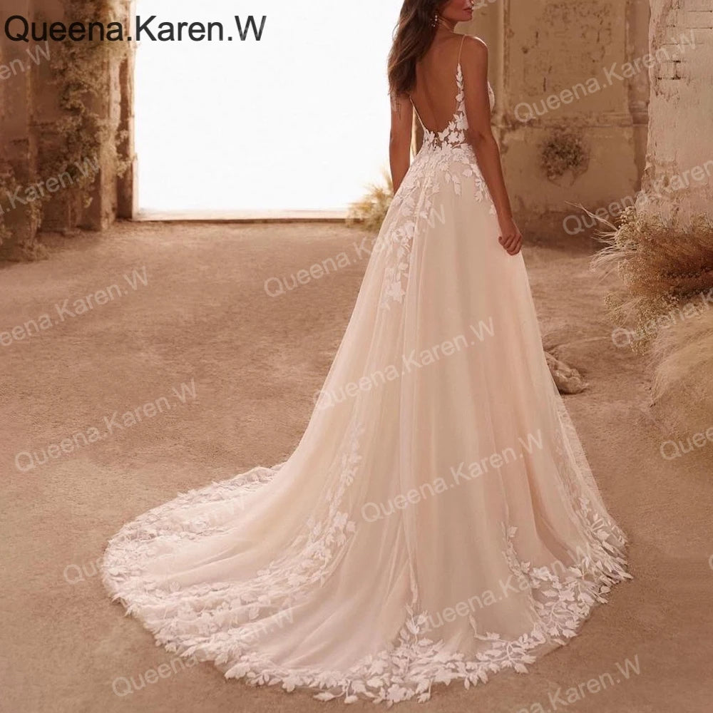 Elegant Wedding Dress lace applique bride dress robe de mariee A line Wedding Bridal Gown AL-QK192