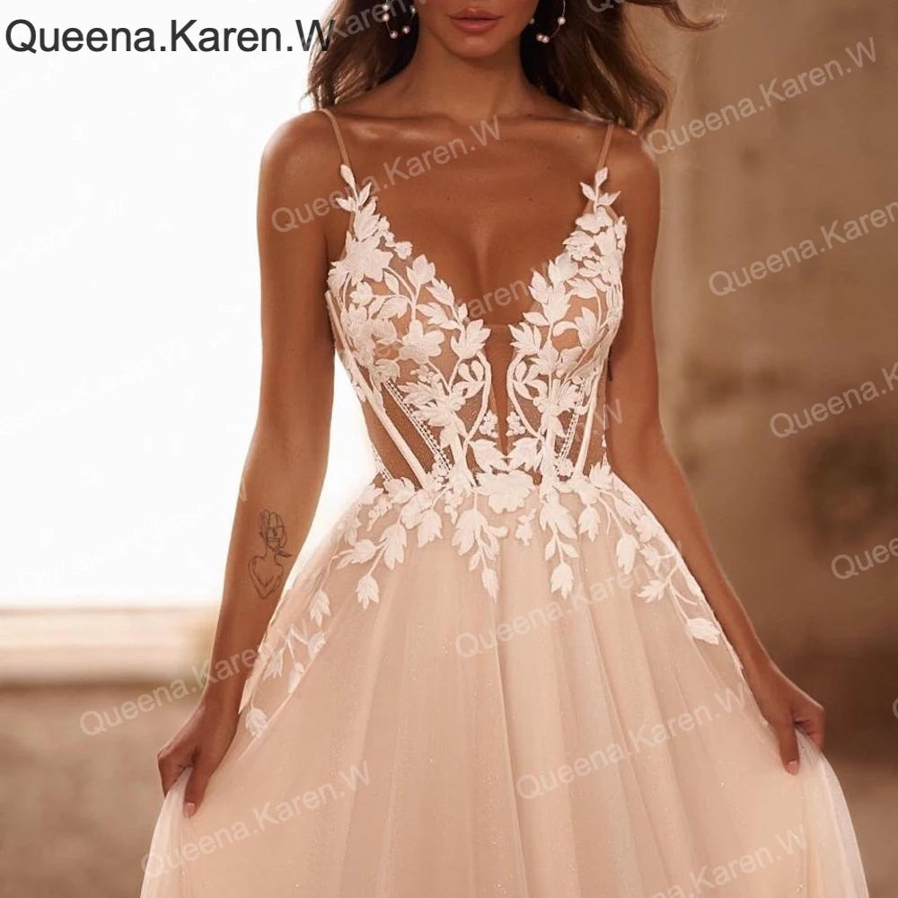 Elegant Wedding Dress lace applique bride dress robe de mariee A line Wedding Bridal Gown AL-QK192