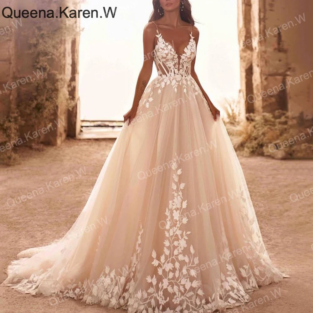 Elegant Wedding Dress lace applique bride dress robe de mariee A line Wedding Bridal Gown AL-QK192