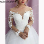 Elegant Wedding Dress long sleeve lace applique lace bride dress robe de mariee A line Wedding Bridal Gown AL-QK159