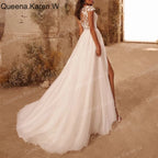Elegant Wedding Dress sweetheart lace applique bride dress high split robe de mariee A line Wedding Bridal Gown AL-QK237