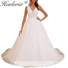 HEULORIA Elegant lace applique Boho Wedding Dress bride dress V neck plus size  A line Wedding Bride Gown AL-627A