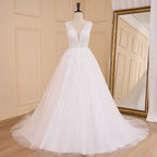 HEULORIA Elegant lace applique Boho Wedding Dress bride dress V neck plus size A line Wedding Bride Gown AL-627