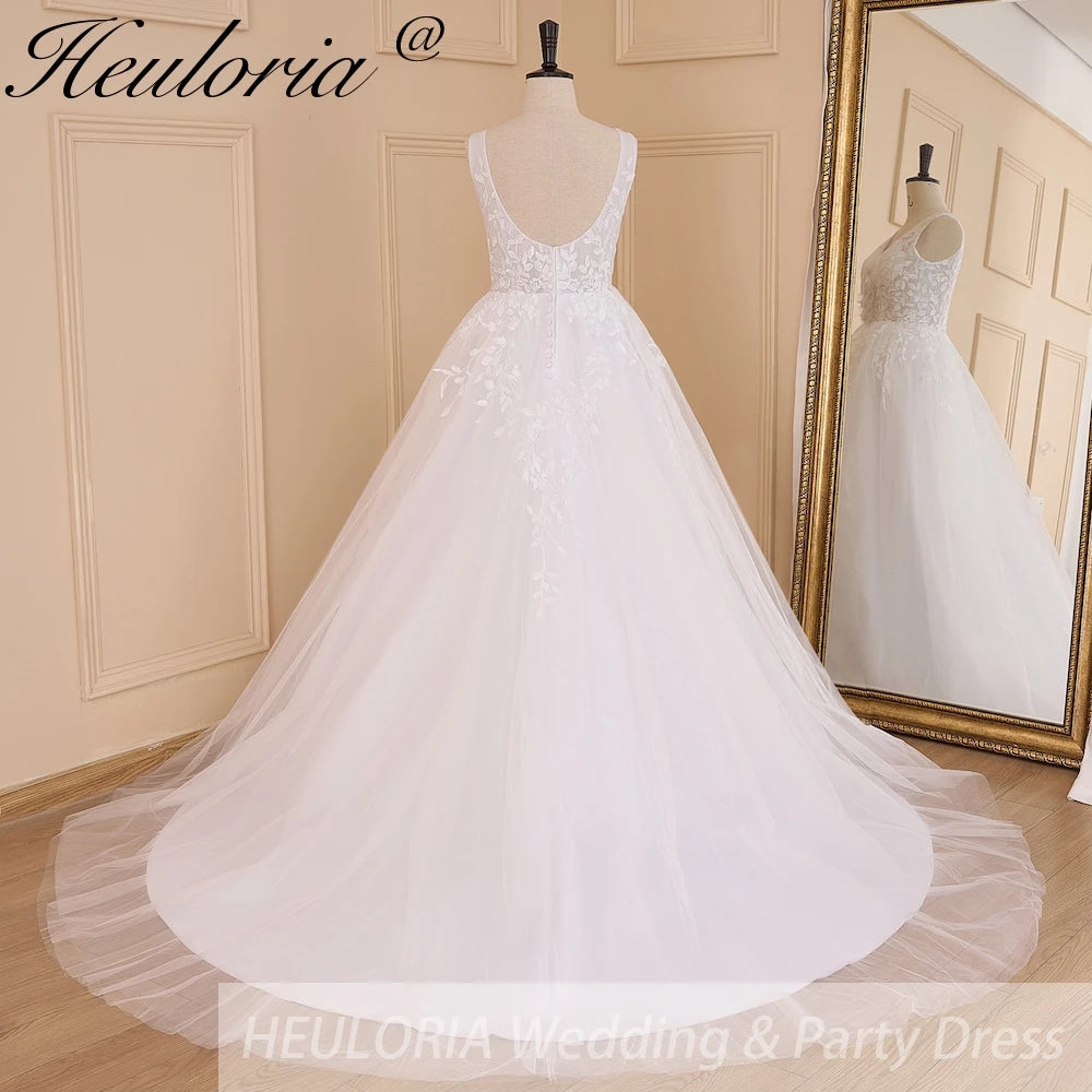 HEULORIA Elegant lace applique Boho Wedding Dress bride dress V neck plus size A line Wedding Bride Gown AL-627