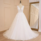 HEULORIA Elegant lace applique Boho Wedding Dress bride dress V neck plus size A line Wedding Bride Gown AL-627