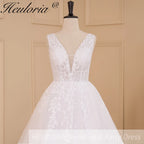 HEULORIA Elegant lace applique Boho Wedding Dress bride dress V neck plus size A line Wedding Bride Gown AL-627