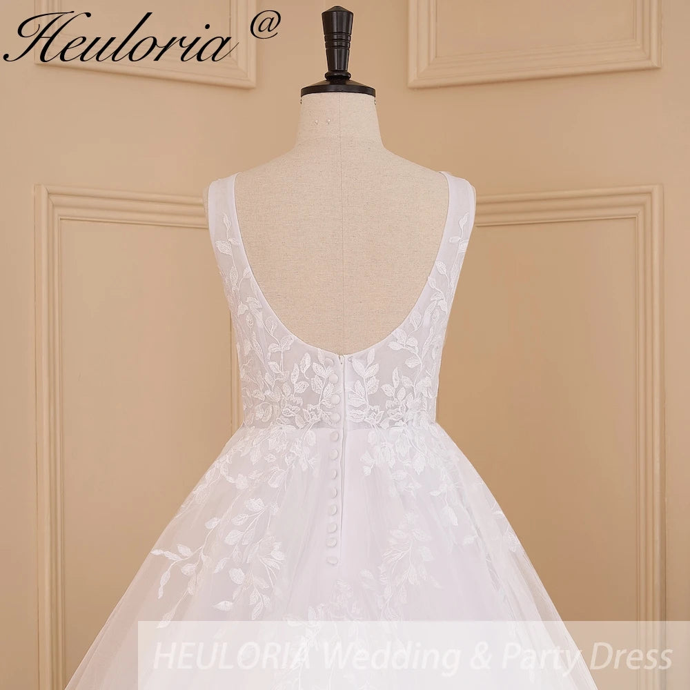 HEULORIA Elegant lace applique Boho Wedding Dress bride dress V neck plus size A line Wedding Bride Gown AL-627