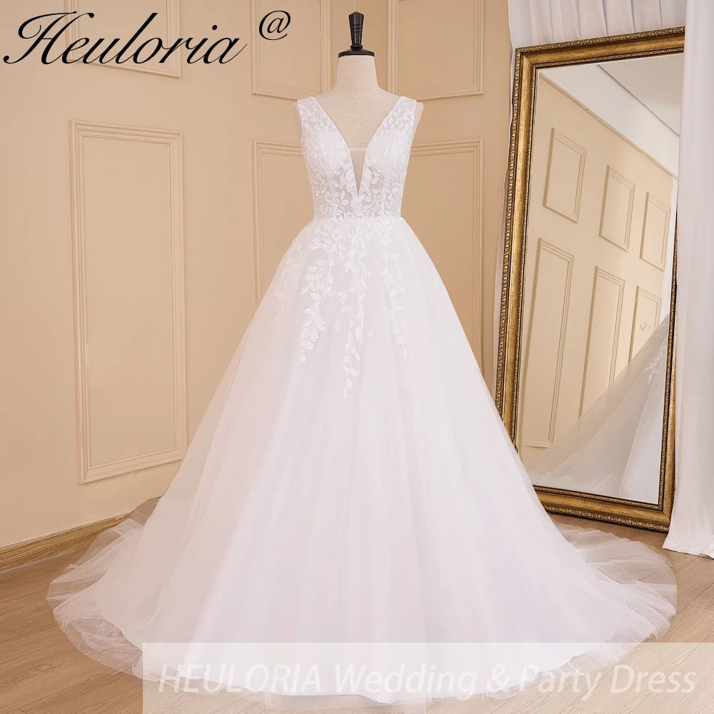 HEULORIA Elegant lace applique Boho Wedding Dress bride dress V neck plus size  A line Wedding Bride Gown AL-627A