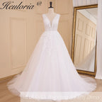 HEULORIA Elegant lace applique Boho Wedding Dress bride dress V neck plus size  A line Wedding Bride Gown AL-627A