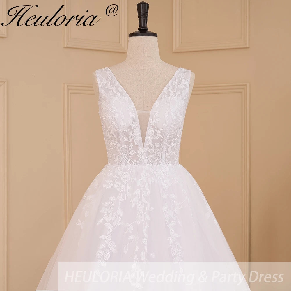 HEULORIA Elegant lace applique Boho Wedding Dress bride dress V neck plus size  A line Wedding Bride Gown AL-627A