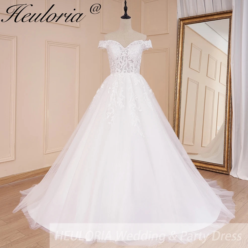 HEULORIA elegante Apliques de encaje vestido de novia bohemio vestido de novia con hombros descubiertos de talla grande una línea vestido de novia de boda 