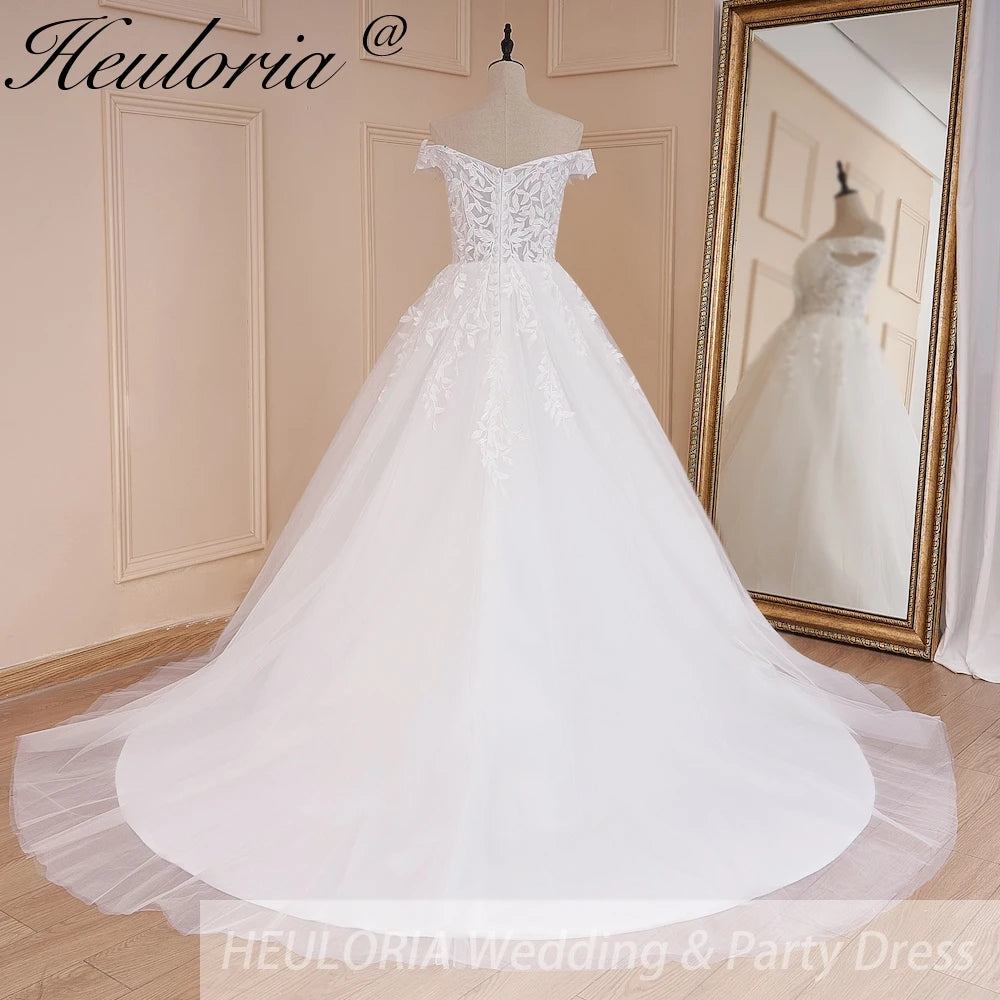 HEULORIA Elegant lace applique Boho Wedding Dress bride dress off shoulder plus size  A line Wedding Bride Gown AL-587