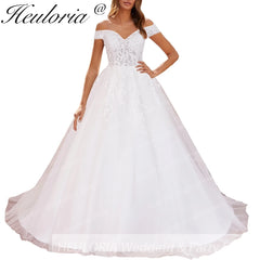 HEULORIA Elegant lace applique Boho Wedding Dress bride dress off shoulder plus size  A line Wedding Bride Gown