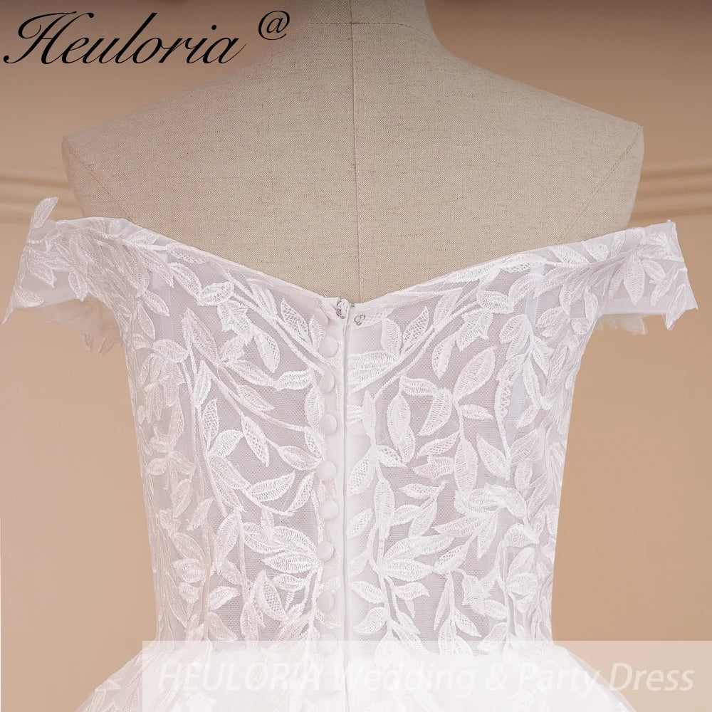 HEULORIA Elegant lace applique Boho Wedding Dress bride dress off shoulder plus size  A line Wedding Bride Gown AL-587
