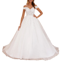 HEULORIA Elegant lace applique Boho Wedding Dress bride dress off shoulder plus size  A line Wedding Bride Gown
