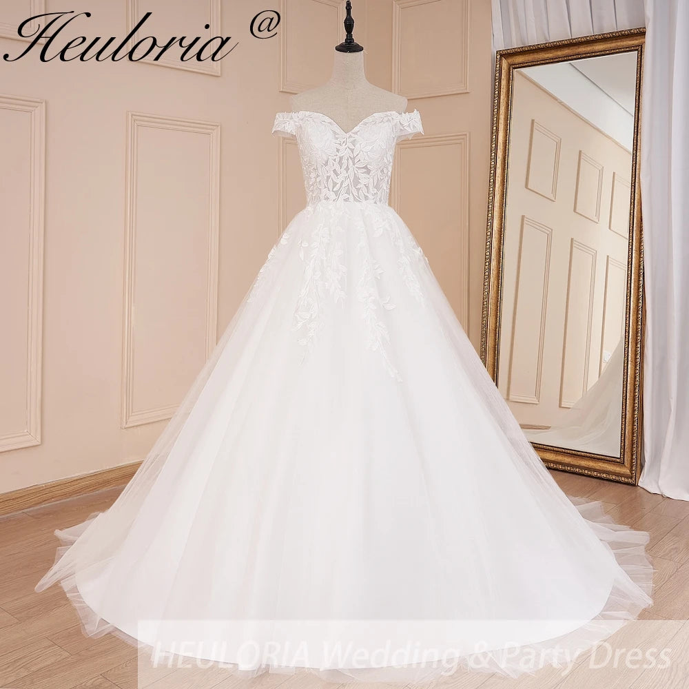 HEULORIA Elegant lace applique Boho Wedding Dress bride dress off shoulder plus size  A line Wedding Bride Gown AL-587