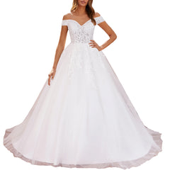 HEULORIA Elegant lace applique Boho Wedding Dress bride dress off shoulder plus size  A line Wedding Bride Gown