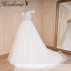HEULORIA Elegant lace applique Boho Wedding Dress bride dress off shoulder plus size  A line Wedding Bride Gown AL-587
