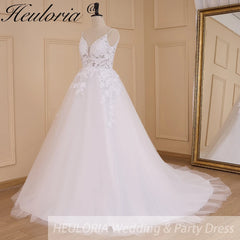 HEULORIA Elegant lace beading Boho Wedding Dress bride dress plus size A line Wedding Bride Gown AL-635