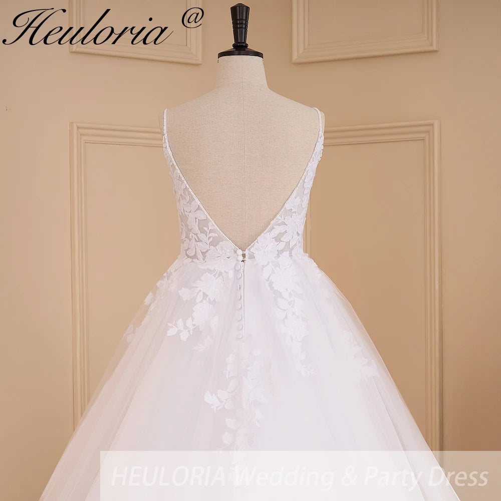 HEULORIA Elegant lace beading Boho Wedding Dress bride dress plus size A line Wedding Bride Gown AL-635