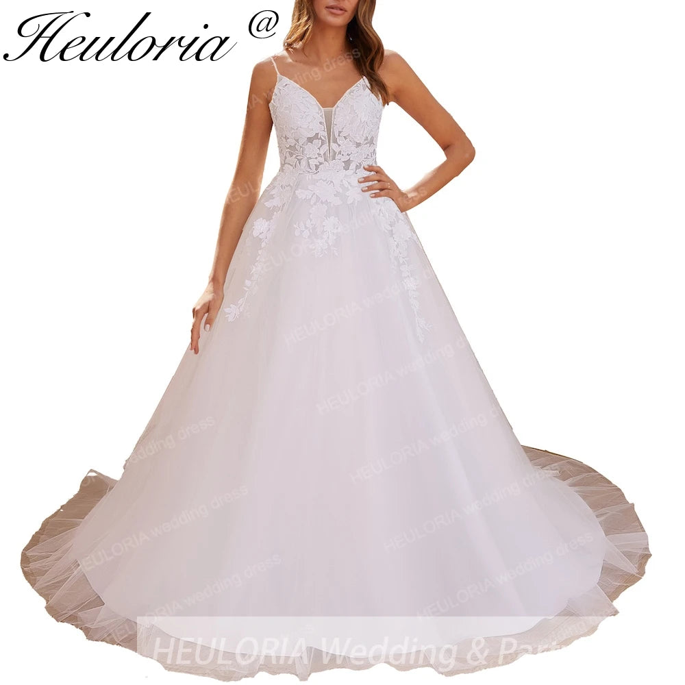 HEULORIA Elegant lace beading Boho Wedding Dress bride dress plus size  A line Wedding Bride Gown AL-635A