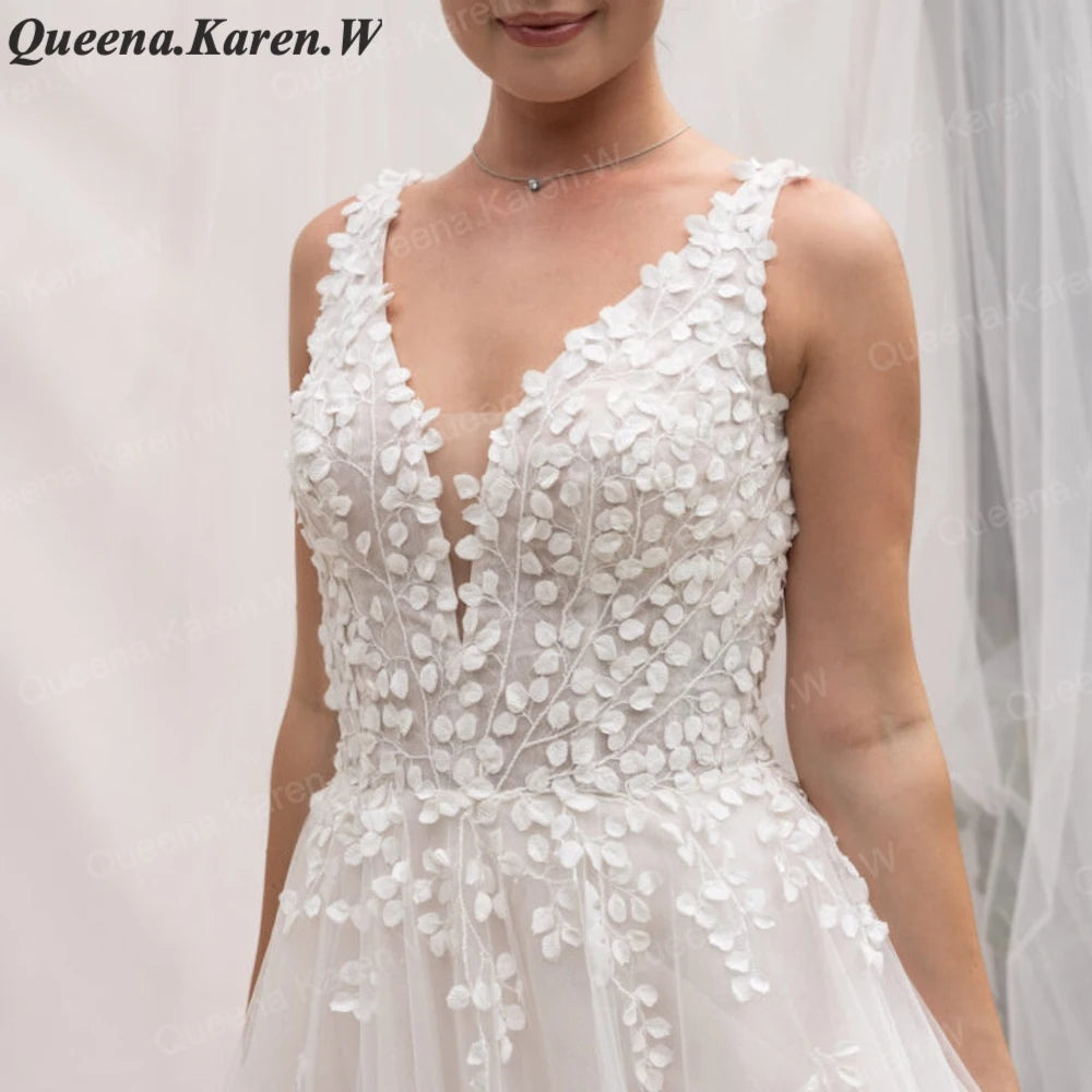 Elegant lace wedding dress A line V neck bride dress robe de mariee A line Wedding Bridal Gown AL-QK56