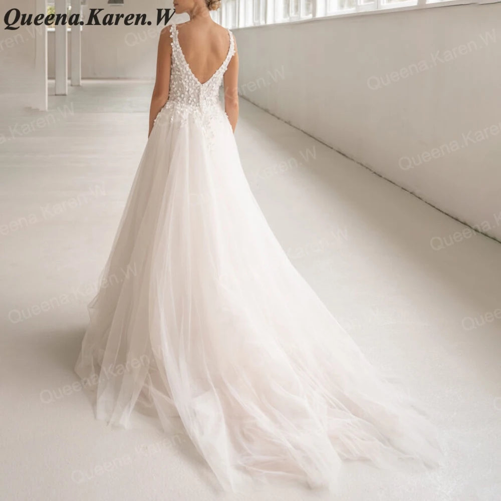 Elegant lace wedding dress A line V neck bride dress robe de mariee A line Wedding Bridal Gown AL-QK56