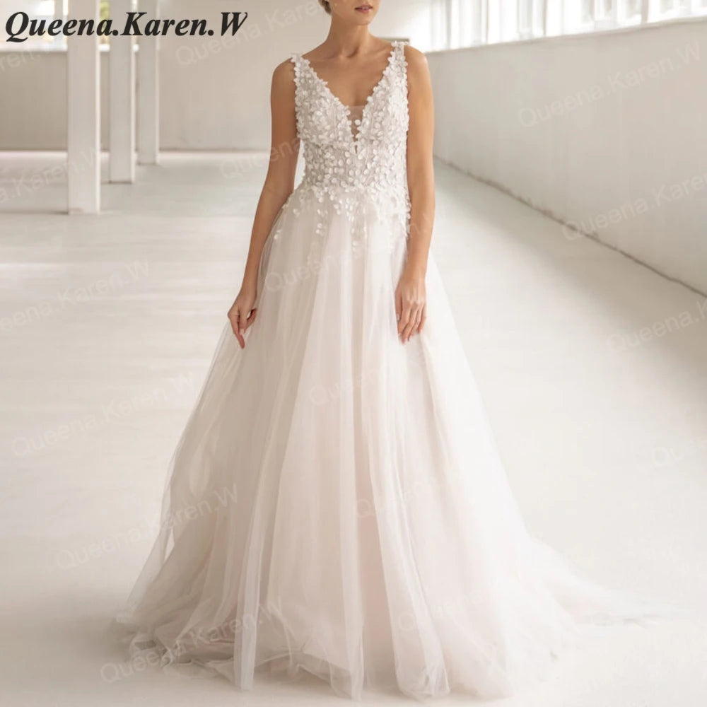 Elegant lace wedding dress A line V neck bride dress robe de mariee A line Wedding Bridal Gown AL-QK56