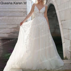 Elegant lace wedding dress A line V-neckline floral lace applique bride dress robe de mariee A line Wedding Bridal Gown AL-QK25