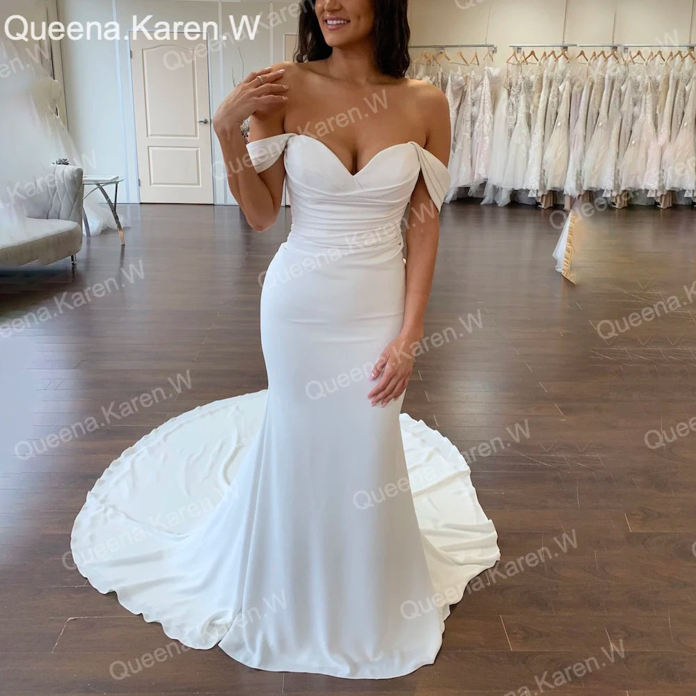 Elegant mermaid Wedding Dress taffeta bride dress robe de mariee removable off shoulder Wedding Bridal Gown QK150