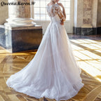 Elegant princess Wedding Dress long sleeve V neck lace applique bride dress robe de mariee A line Wedding Bridal Gown AL-QK93