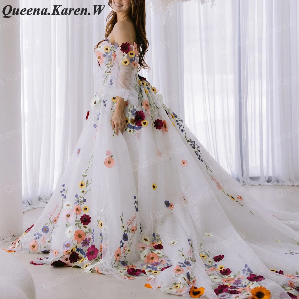 Elegant princess Wedding Dress off shoulder lace applique bride dress robe de mariee A line Wedding Bridal Gown BA-63