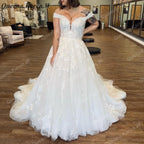 Elegant princess Wedding Dress off shoulder lace applique bride dress robe de mariee A line Wedding Bridal Gown BA-QK19