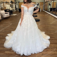 Elegant princess Wedding Dress off shoulder lace applique bride dress robe de mariee A line Wedding Bridal Gown