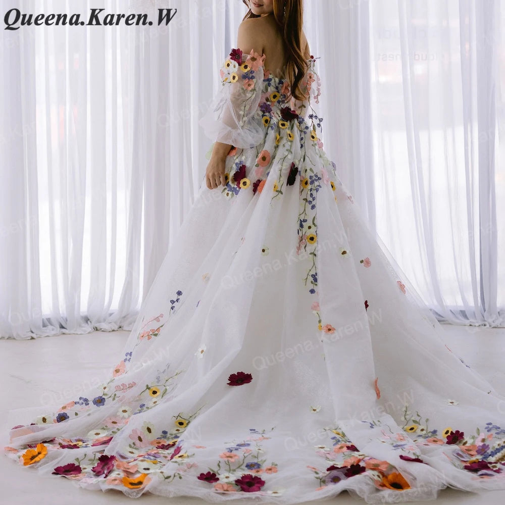 Elegant princess Wedding Dress off shoulder lace applique bride dress robe de mariee A line Wedding Bridal Gown BA-63