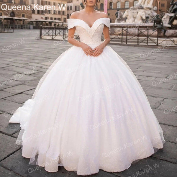 Elegant princess Wedding Dress off shoulder lace applique bride dress robe de mariee A line Wedding Bridal Gown