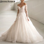 Elegant princess Wedding Dress off shouler long sleeve lace applique bride dress robe de mariee A line Wedding Bridal Gown AL-QK60