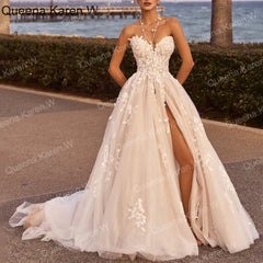 Elegant princess Wedding Dress strapless lace applique bride dress robe de mariee A line Wedding Bridal Gown BA-QK209