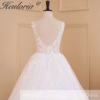 HEULORIA Ball-Gown/Princess V-Neck Cathedral Train Tulle Lace Wedding Dress With Sequins BA-609