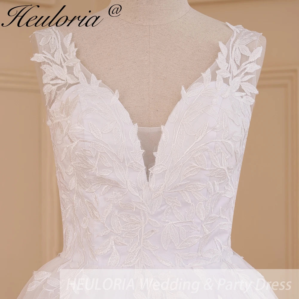 HEULORIA Ball-Gown/Princess V-Neck Cathedral Train Tulle Lace Wedding Dress With Sequins BA-609