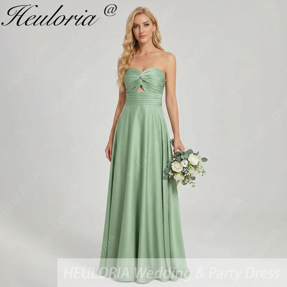 HEULORIA Strapless Twisted Knot Cut-Out Satin A-Line Floor-Length Bridesmaid & Evening Gown ED-265