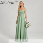 HEULORIA Strapless Twisted Knot Cut-Out Satin A-Line Floor-Length Bridesmaid & Evening Gown ED-265