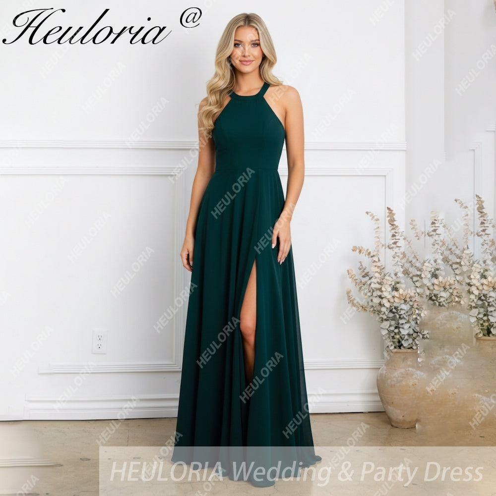 HEULORIA Long Bridemaid dress halter neck chiffon party dress formal dress ED-108 Imagen principal del producto
