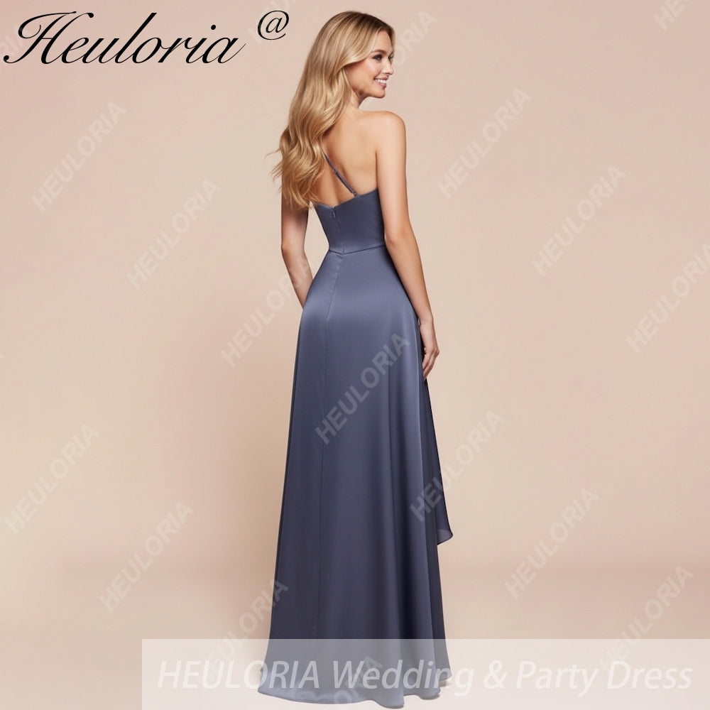 HEULORIA long evening dress one shoulder high slit satin party dress homecoming dress ED-112